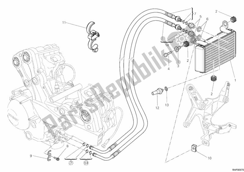 All parts for the Oil Cooler of the Ducati Multistrada 1200 S ABS 2010